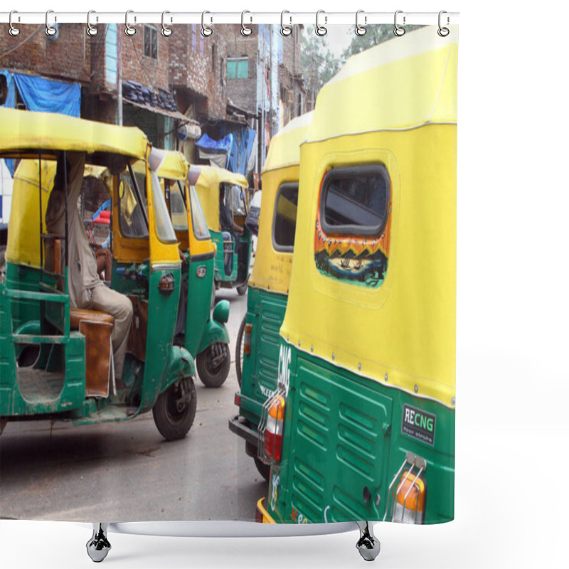 Personality  Tuk Tuks Parking On Street In India. Shower Curtains