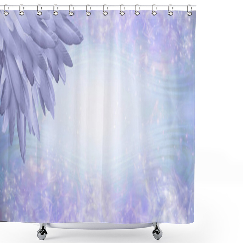 Personality  Lilac Angel Feather Message Banner Background - A Pile Of Long Lilac Coloured Feathers In Left Corner And Wide Message Area With Pale Pink And Blue Sparkly Border And Empty Copy Space Area In Middle    Shower Curtains