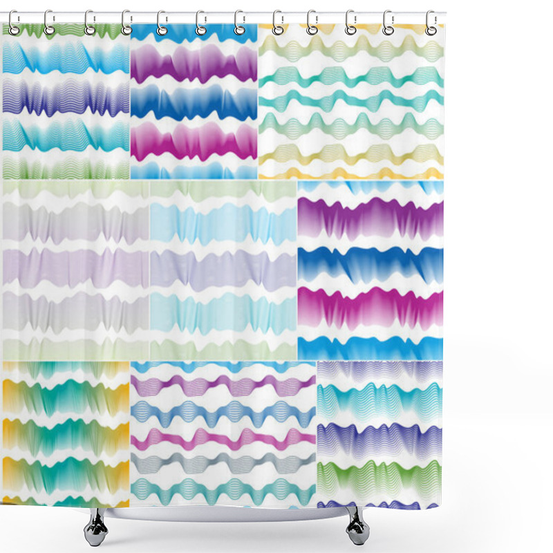 Personality  Waves Seamless Patterns Set, Vector Water Runny Curve Lines Abstract Repeat Endless Backgrounds Collection, Artistic Colorful Color Rhythmic Waves. Shower Curtains