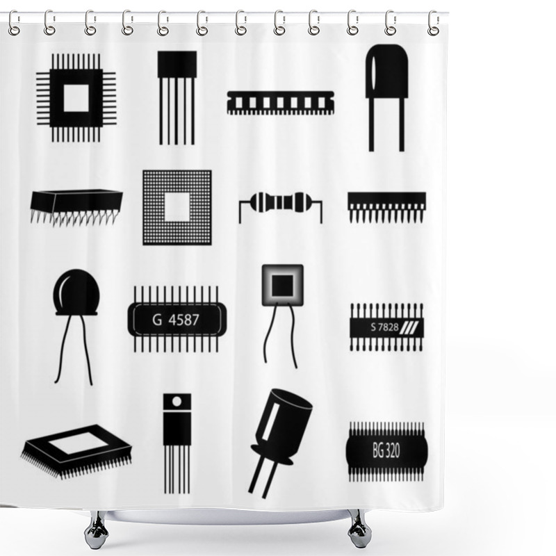 Personality  Circuit Electronics Icons Set Shower Curtains