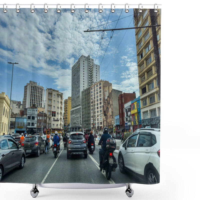 Personality  Avenue And Traffic In Sao Paulo, City Center, Mercurio Avenue. City Of Sao Paulo, Brazil. Shower Curtains