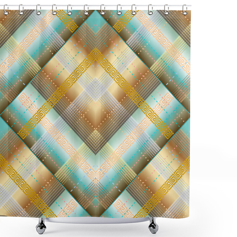 Personality  Vector Geometric Striped Greek 3d Seamless Pattern. Shower Curtains