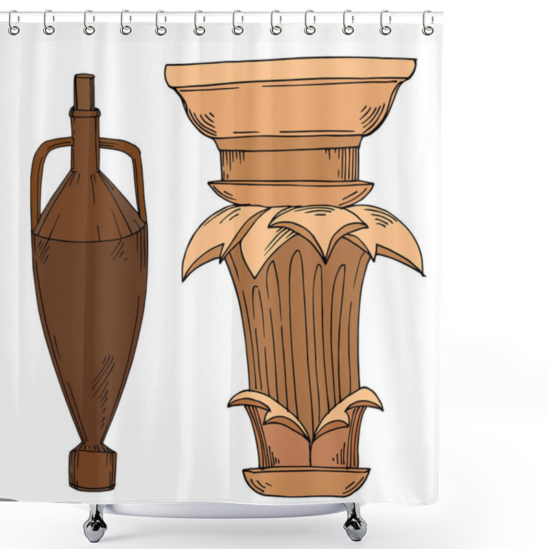 Personality  Vector Antique Greek Amphoras And Columns. Black And White Engraved Ink Art. Isolated Ancient Illustration Element. Shower Curtains