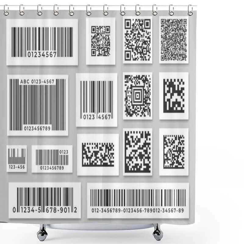 Personality  Barcode Labels. Code Stripes Sticker, Digital Bar Label And Retail Pricing Bars Labeling Stickers. Industrial Barcodes Vector Set Shower Curtains