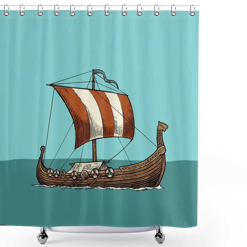 Personality  Drakkar Floating On The Sea Waves. Shower Curtains