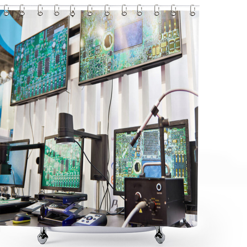 Personality  Digital Microscopes With Monitors From A Quality Control Laboratory Shower Curtains