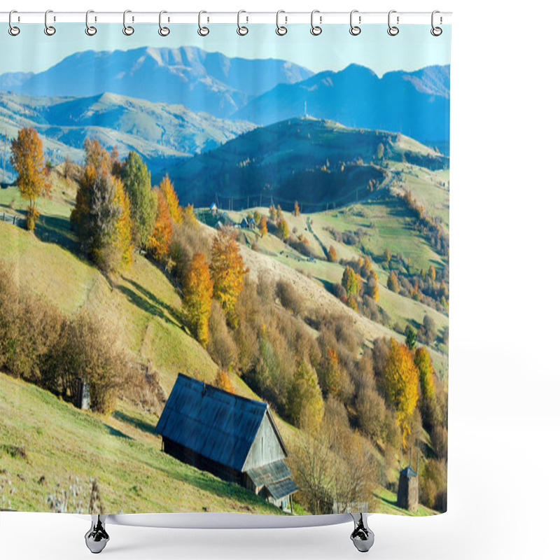 Personality  Autumn Mountain Village (Carpathian, Ukraine). Shower Curtains