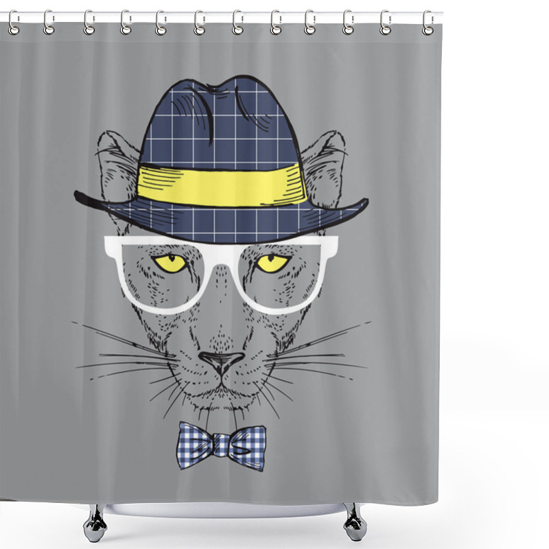 Personality  Fashion Illustration Of Panther, Hipster Style Shower Curtains