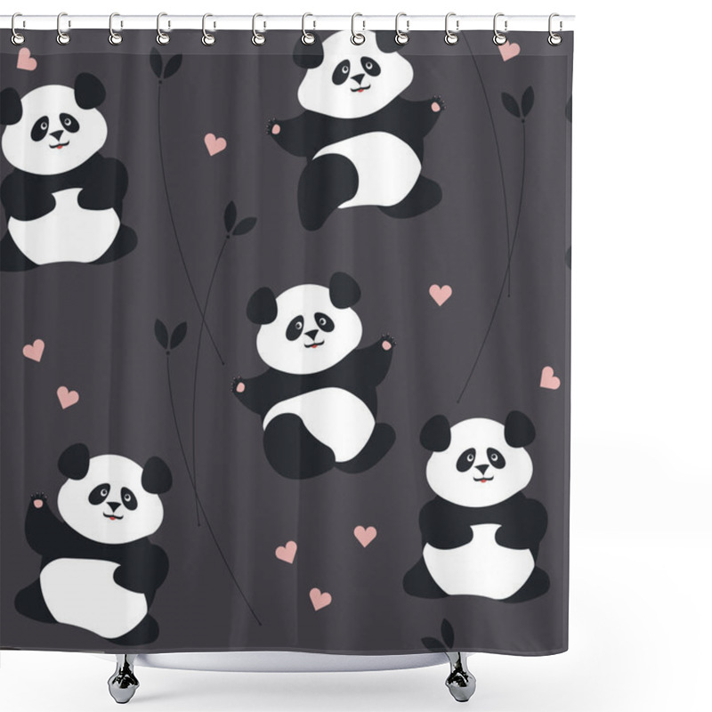 Personality  Seamless Pattern With Cute Panda, Hearts And Plants Shower Curtains