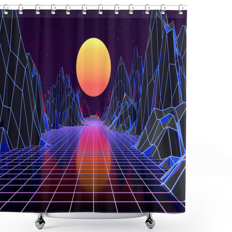 Personality  3d Background Illustration Inspired By 80's Scene Synthwave And Retrowave. Shower Curtains