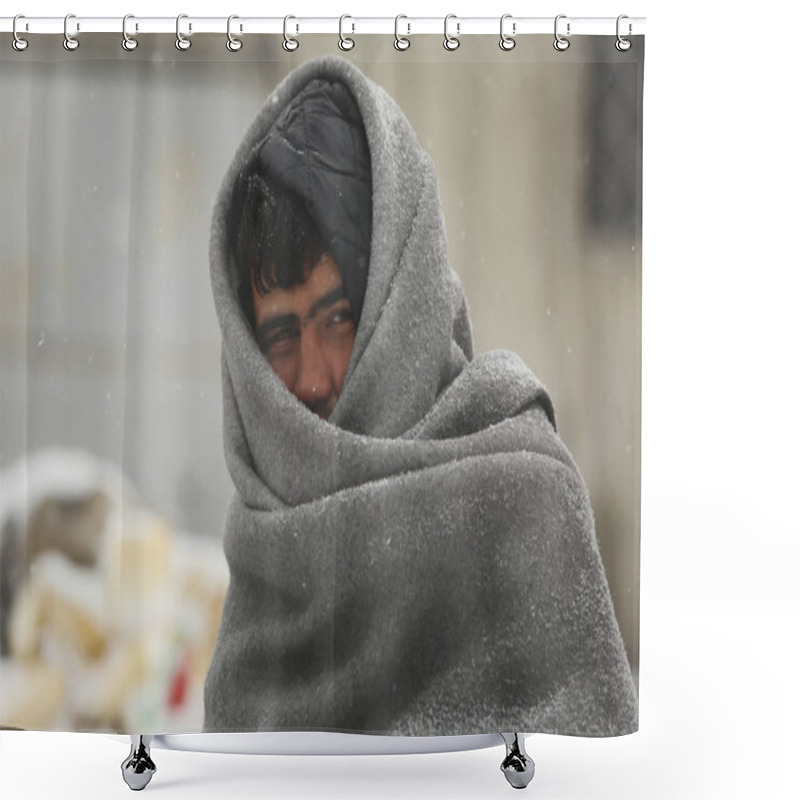 Personality  Migrants In Belgrade During Winter Shower Curtains