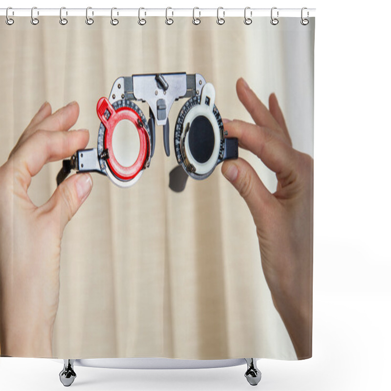 Personality  Glasses For Checking And Correcting The Vision In The Hands Of D Shower Curtains