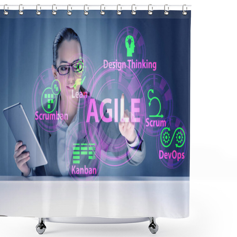 Personality  Agile Concept With Business People Pressing Buttons Shower Curtains