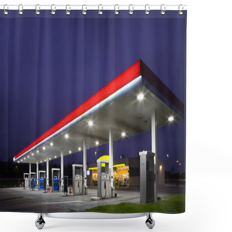 Personality  Empty Gas Station At Night Shower Curtains