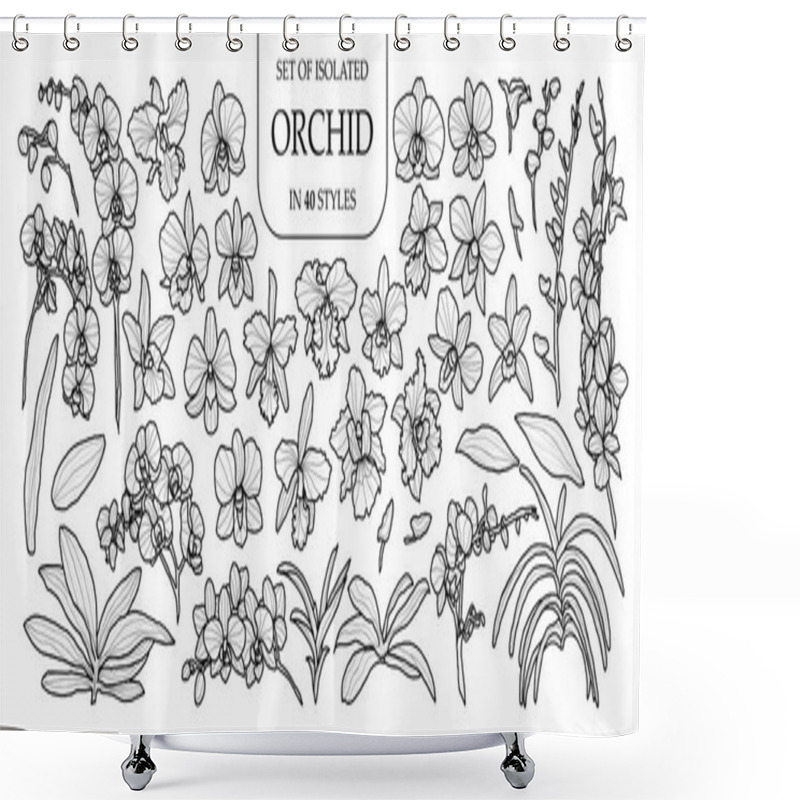 Personality  Set Of Isolated Orchid In 40 Styles. Cute Hand Drawn Vector Illu Shower Curtains