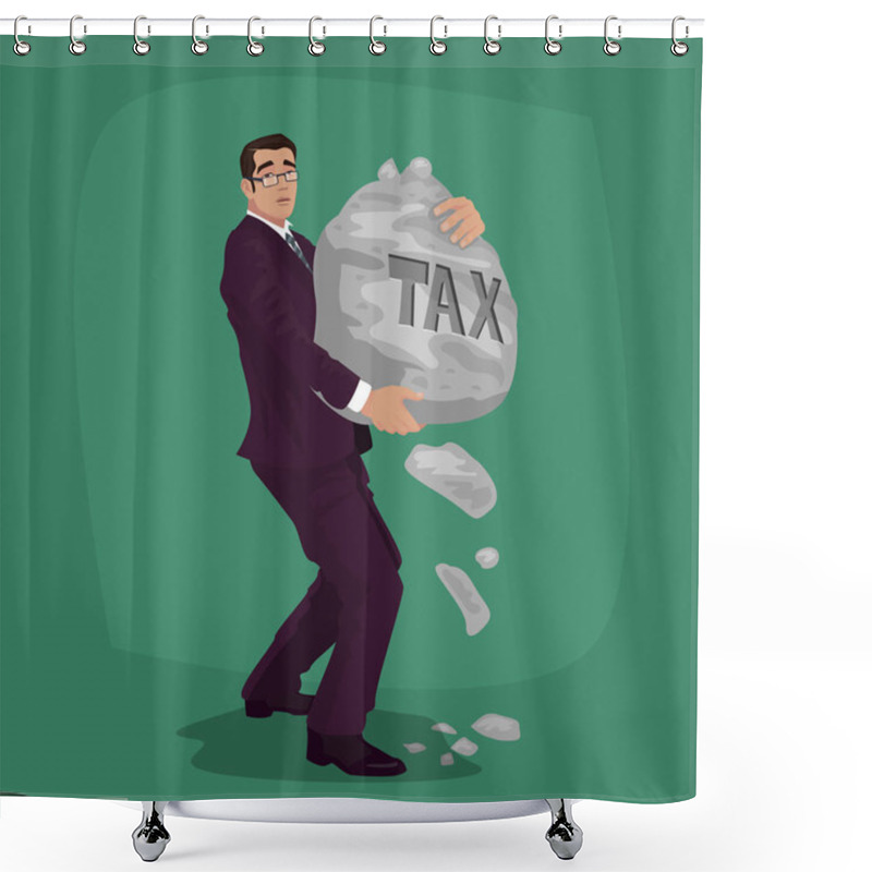 Personality  Unhappy Businessman Carry Rock With Lettering Tax Shower Curtains