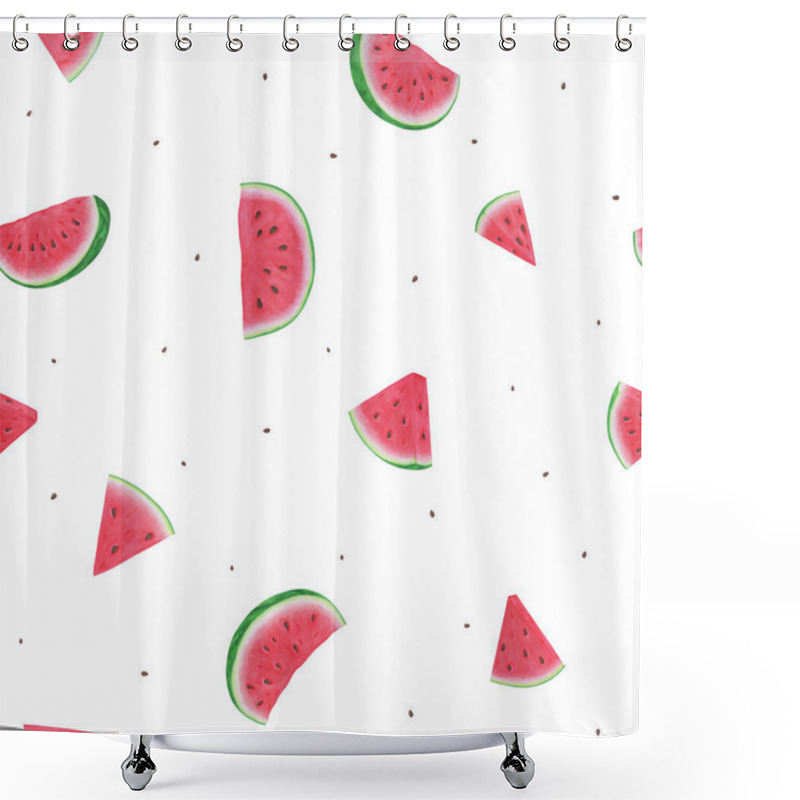 Personality  Seamless Pattern With Watermelon Slices On White Background. Vector Illustration Shower Curtains