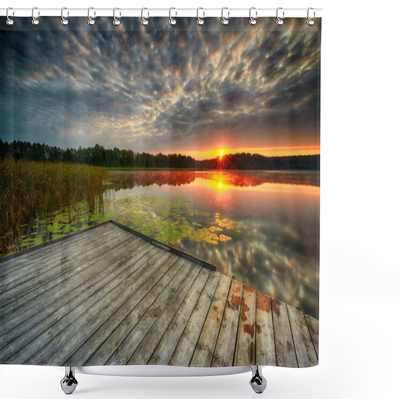 Personality  Beautiful Summer Sunrise Over Lake Shower Curtains