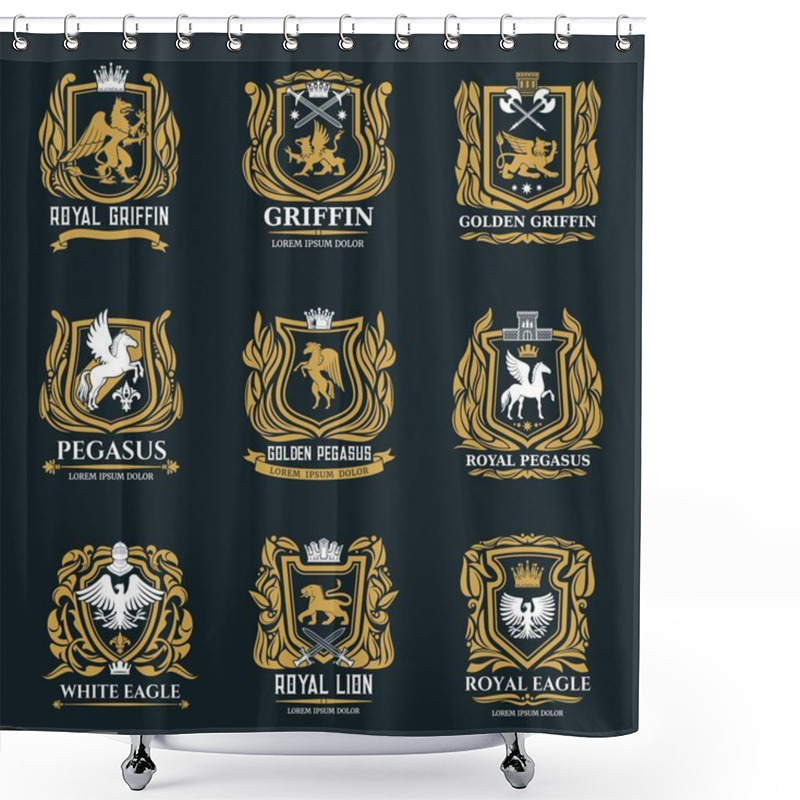 Personality  Griffin, Eagle And Pegasus Golden Heraldic Icons Shower Curtains