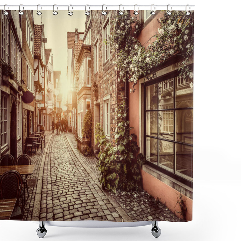 Personality  Beautiful View Of Old Town In Europe In Golden Evening Light At Sunset In Summer With Pastel Toned Retro Vintage Instagram Style Grunge Filter And Lens Flare Sunlight Effect Shower Curtains