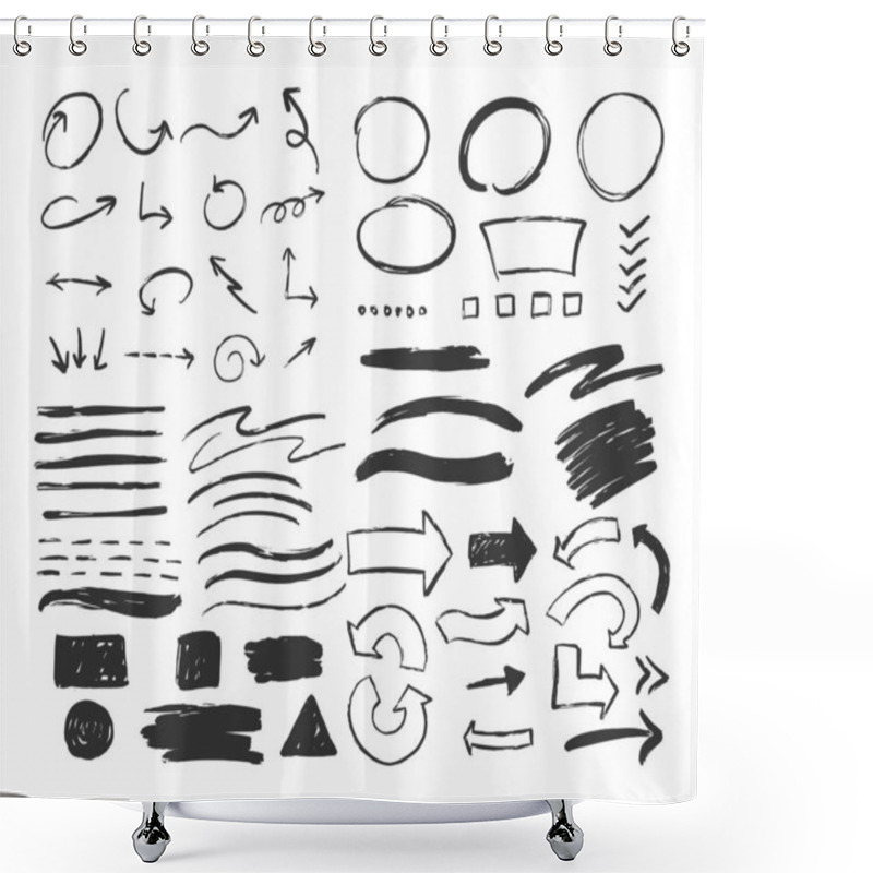 Personality  Big Set Of Vector Hand Drawn Different Elements Isolated On White. Circles, Arrows, Smears, Squares. Shower Curtains