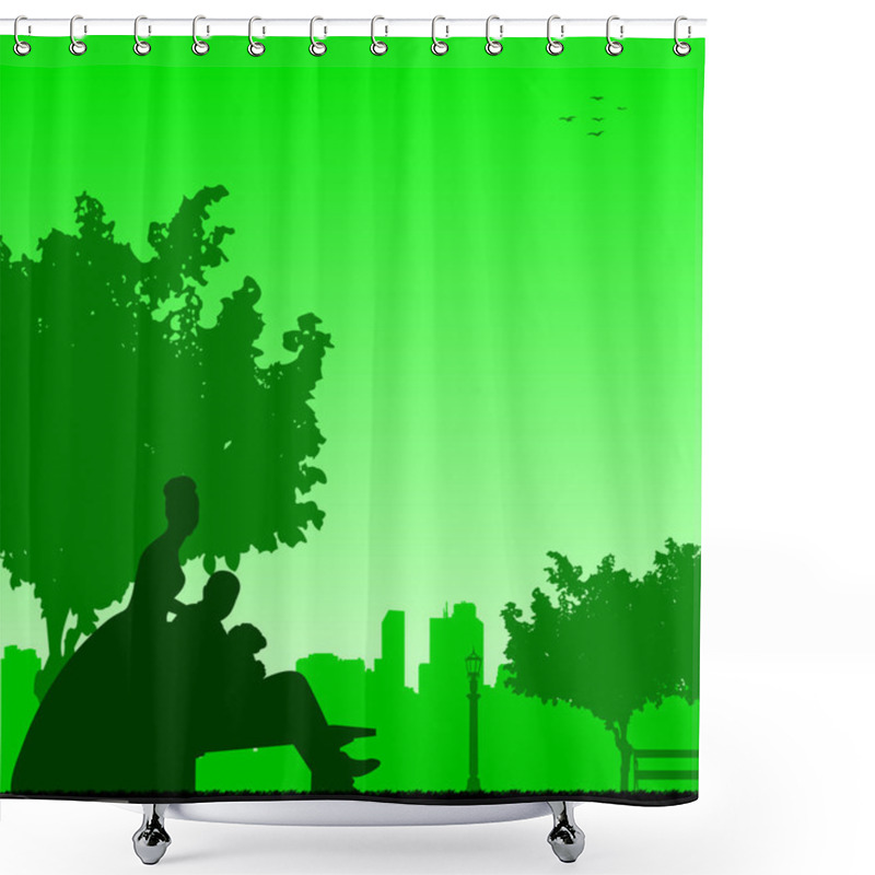 Personality  Wedding Couple Posturing In Park Silhouette Shower Curtains