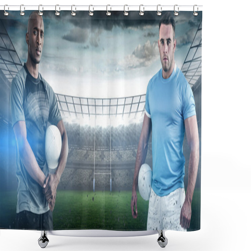 Personality  Confident Sportsmen With Rugby Balls Shower Curtains