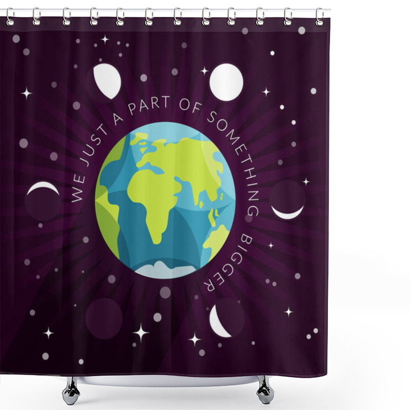 Personality  Cartoon Styled Earth Globe With Moon Phases On Starry Dark Space. Conceptual Vector Illustration On Sacred Geometry Theme Shower Curtains