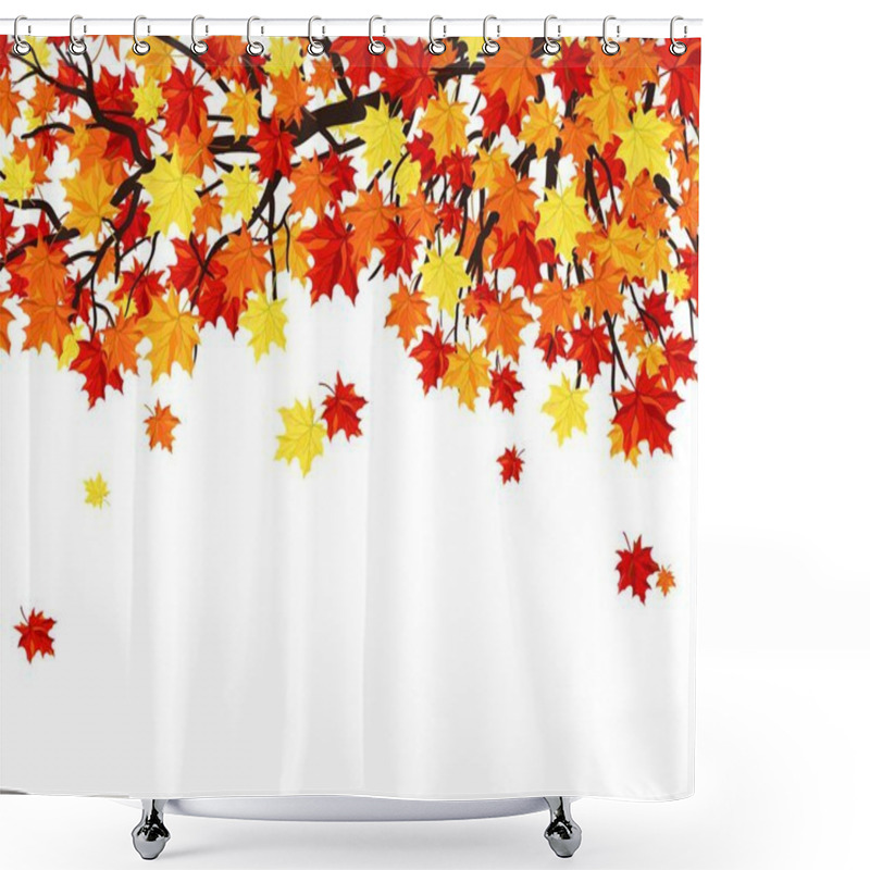 Personality  Autumn  Frame With Maple Tree Branches And Leaves Over White Background. Elegant Design With Text Space And Ideal Balanced Colors. Vector Illustration. Shower Curtains