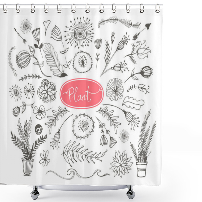 Personality  Set Of Hand Drawn Plants. Leafs And Flowers. Shower Curtains