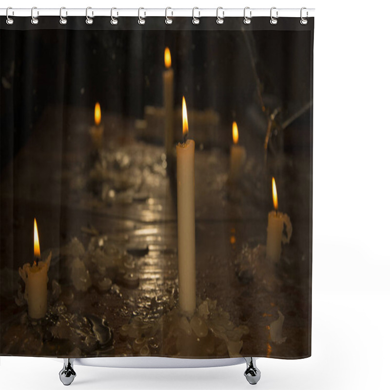 Personality  Candles Burn In The Dark Dirty Table. Shower Curtains