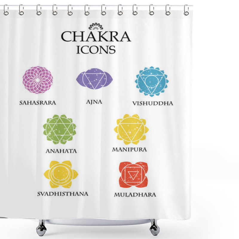 Personality  Chakras Information. Isolated Minimalistic Icons. High Quality Vector Objects. Shower Curtains