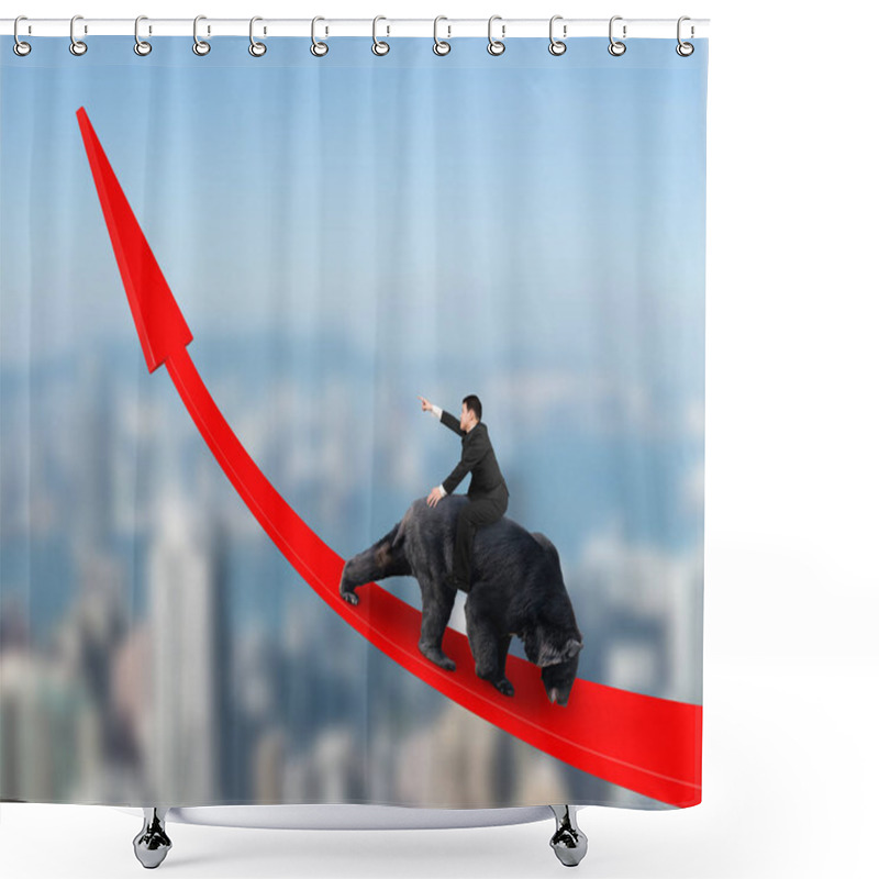 Personality  Businessman Riding Black Bear On Red Arrow Up Trend Line Shower Curtains