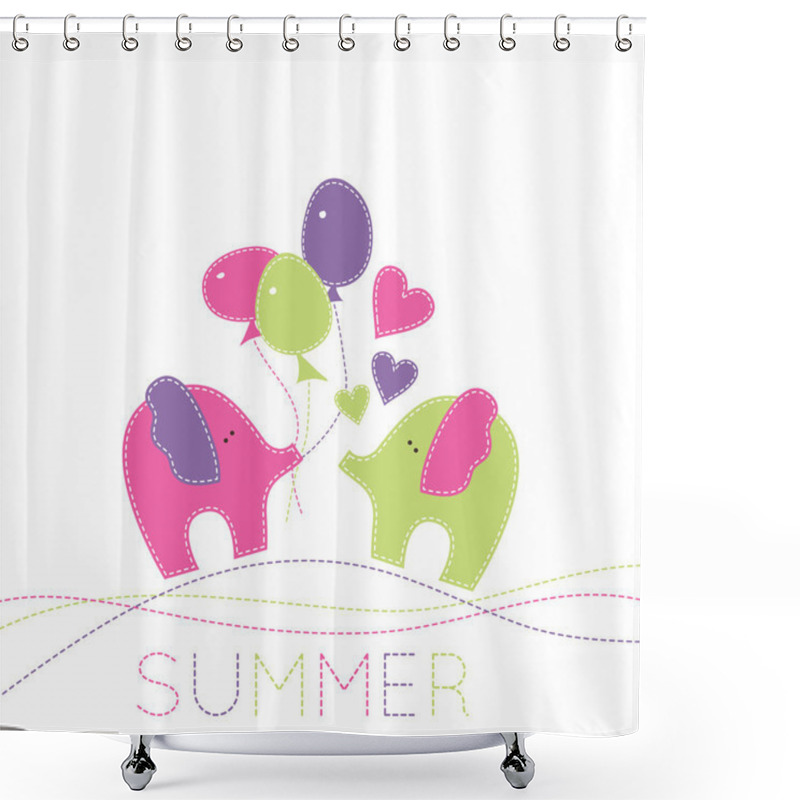 Personality  Vector Illustration With Two Little Elephants, Baloons And Heart Shower Curtains