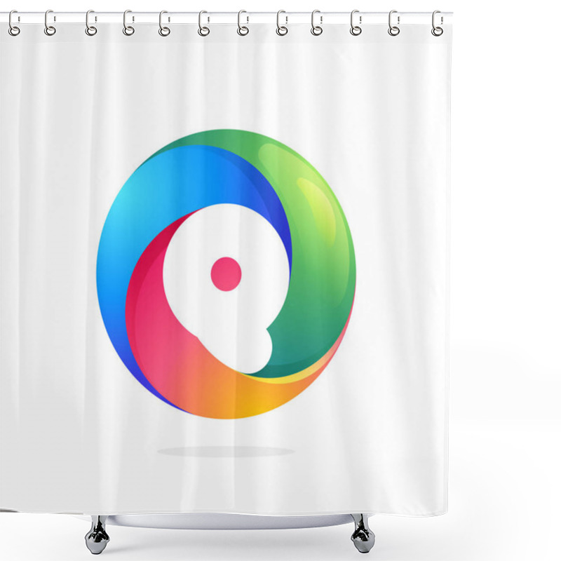 Personality  Q Letter Logo Inside Swirling Loop Circle. Negative Space Style Icon. Colorful Gradient Emblem For Your Social Network App, Fun Avatar Or Loading Screen. Shower Curtains