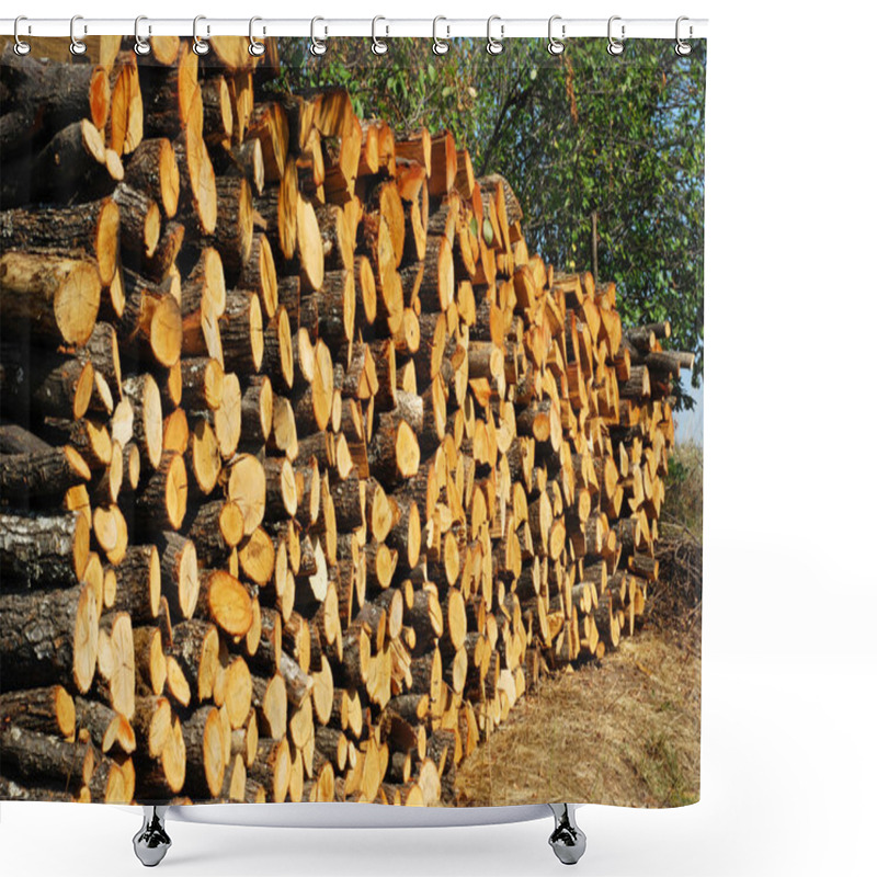 Personality  Stacked Oak Firewood Perspective Shower Curtains