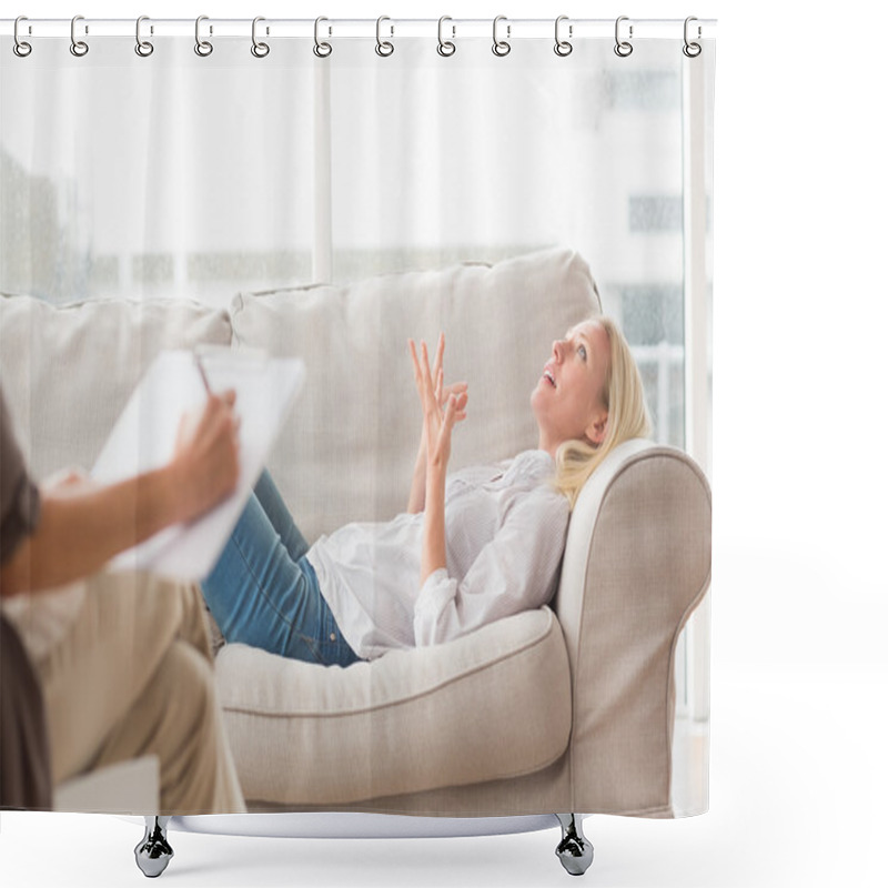 Personality  Depressed Woman Speaking To Therapist Shower Curtains