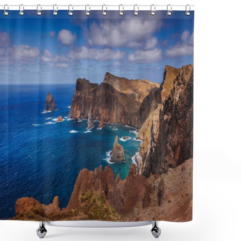 Personality  Volcanic Sea Cliffs Of The Sao Lourenco Peninsula, Eastern Madeira, Portugal, Atlantic Ocean. High Quality Photo Shower Curtains