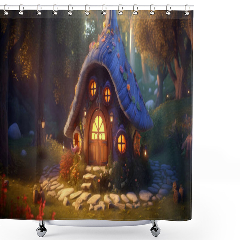 Personality  Cozy House Of Elves In The Night Magic Forest, Lights Are On In The House Shower Curtains