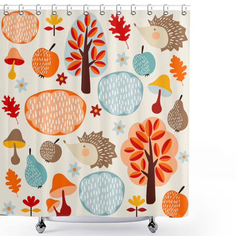 Personality  Autumn Fall Seamless Pattern With Fruit, Hedgehogs,trees Shower Curtains