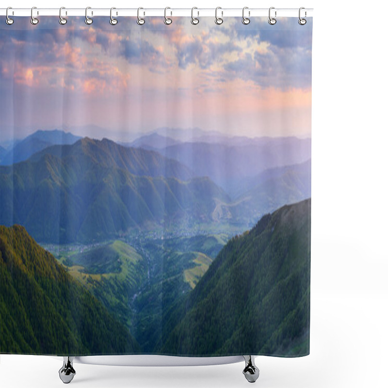 Personality  View Of The Mountain Village  Shower Curtains