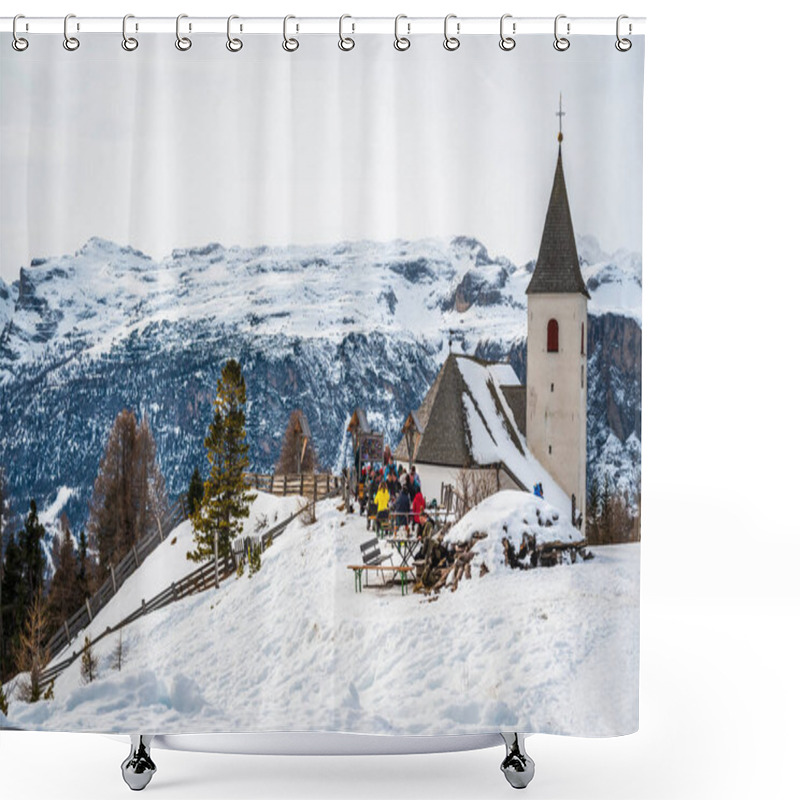 Personality  Scenic Shot Of Snowy La Val, Alta Val Badia, South Tyrol. Italy Shower Curtains