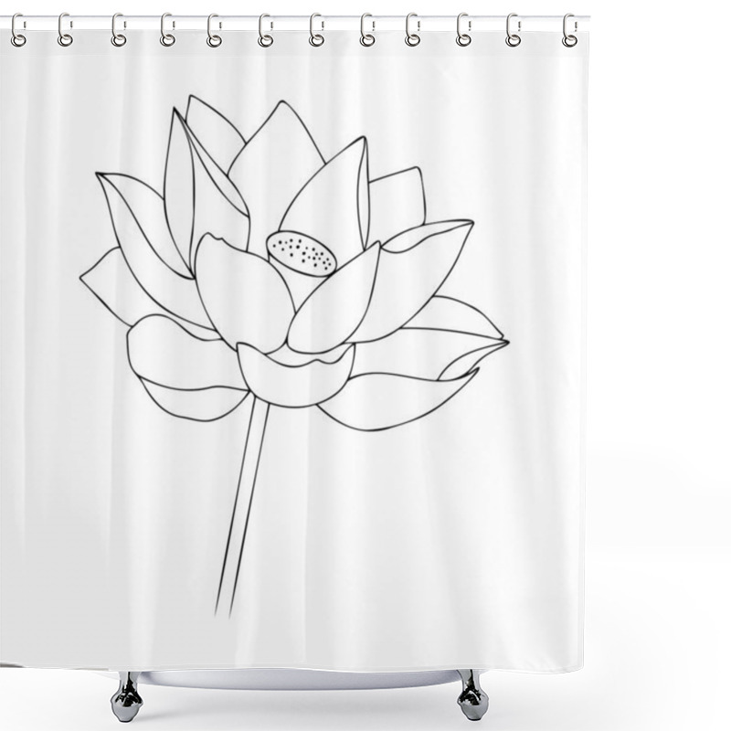 Personality  Water Lily Asian Flower. Blossom Flower Illustration. Vector Floral Illustration. Black Silhouette Of Lotus Flowers Icon On A White Background. Shower Curtains