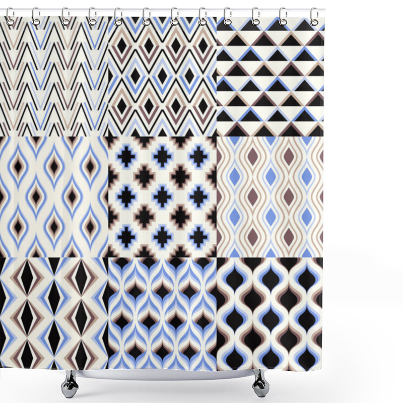 Personality  Set Of Seamless Retro Geometric Pattern Shower Curtains