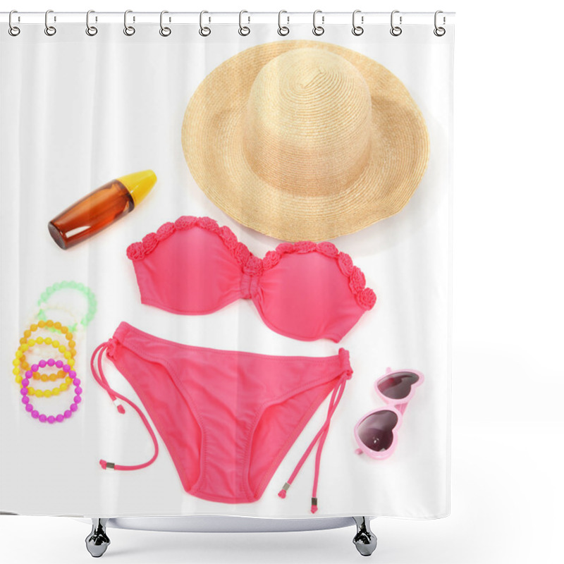 Personality  Swimsuit And Beach Items Isolated On White Shower Curtains