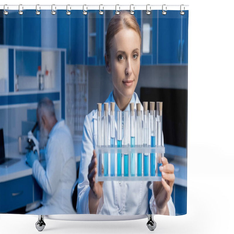 Personality  Laboratory Technician Holding Tubes Shower Curtains