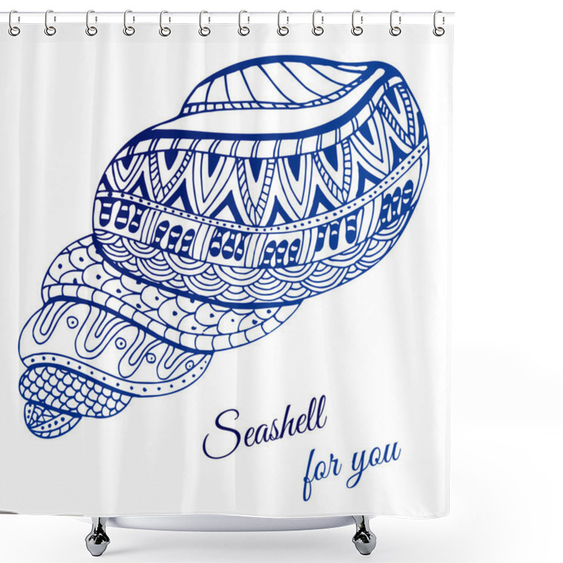 Personality  Hand Drawn Seashell With Ethnic Motif. Card With Place For Text. Vector Illustration Shower Curtains