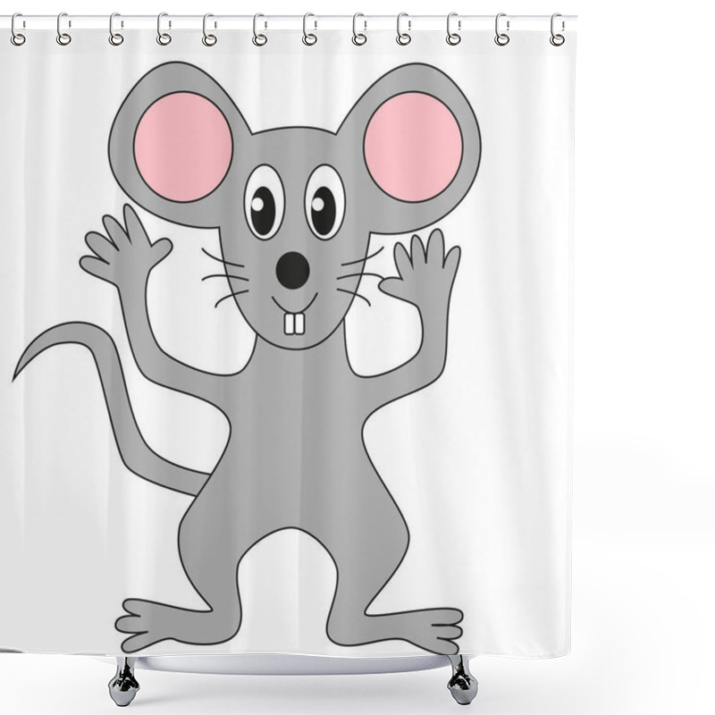 Personality  Funny Cartoon Grey Mouse Isolated On A White Background. Shower Curtains