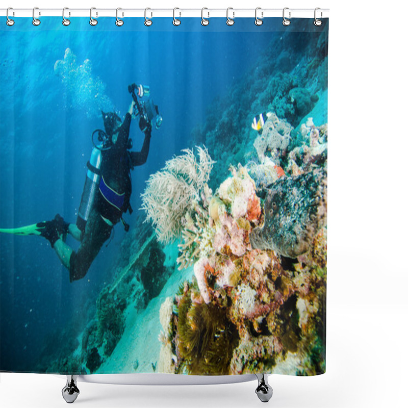 Personality  Scuba Diving Diver Kapoposang Sulawesi Indonesia Underwater Shower Curtains