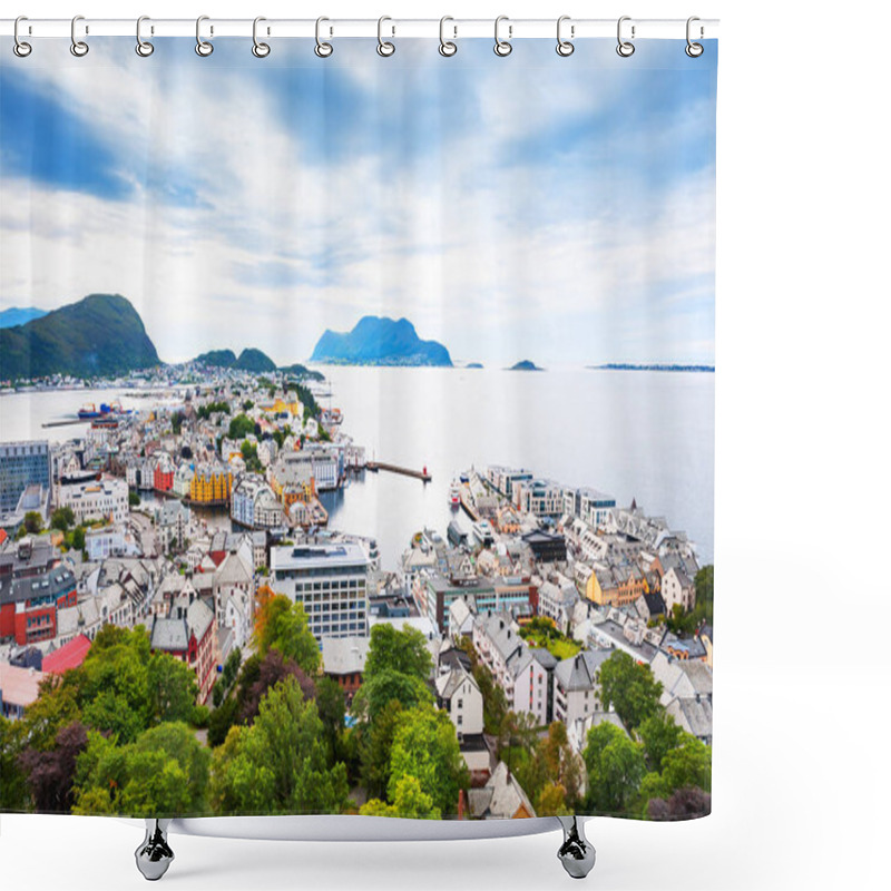 Personality  Aerial View Of Alesund, Norway. Famous Travel Destination In Nor Shower Curtains